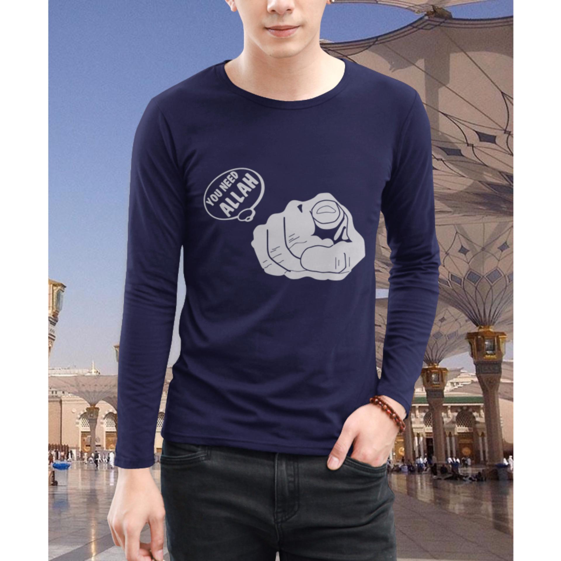 Hujjah Kaos Islam/Muslim Lengan Panjang Pria dan Wanita - You Need Allah - Biru Dongker