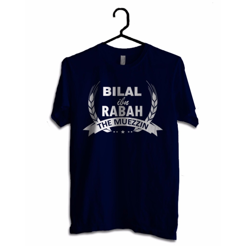 Hujjah Kaos Islam/Muslim Pria dan Wanita - Bilal - Kaos Biru Dongker Sablon Putih Hujjah Kaos Islam/Muslim Pria dan Wanita - Bilal - Kaos Biru Dongker Sablon Putih