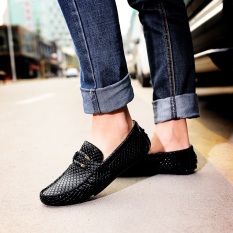 Inggris Motif Kulit Ular Sepatu SLIP ON Pria Sepatu Kulit Kacang (黑凤凰 (Di Dalam Dan Di Luar Murni Lapisan Pertama Kulit))