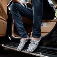 Inggris Motif Kulit Ular Sepatu SLIP ON Pria Sepatu Kulit Kacang (Pola Naga Abu-Abu (Di Dalam Dan Di Luar Murni Lapisan Pertama Kulit))