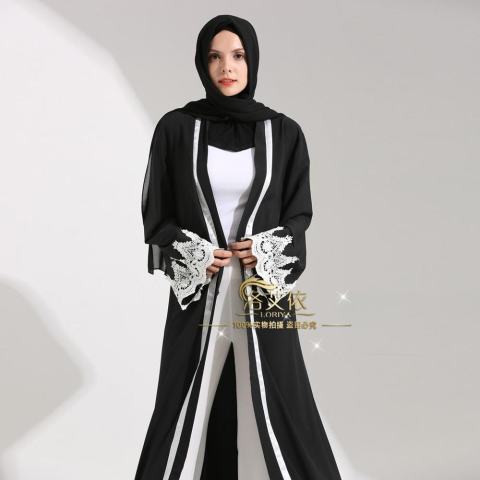 Islam Wanita Maxi Jubah Muslim Gaun Panjang Terbuka Abaya Kardigan Berenda Ramadan Kimono Gaun-Intl 5