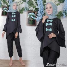 jakarta couple - Stelan Wanita ( Baju + Celana )Sasa Hitam Stelan Cantik Stelan Murah Fashion Wanita Trompet Terompet
