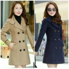 Jaket Baju Hangat Mantel Coat Wanita Korea JESSIE Navy & Cream