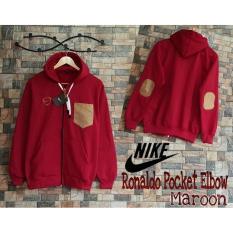 Jaket Ronaldo Pocket Elbow Maroon / Jaket Distro Pria Cowok Murah / Jaket Harian Pria / Jaket Hoodie Pria - Kuliah Kampus