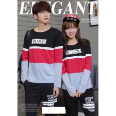 JC - Kaos Couple Block Hitam Lengan Panjang Kaos Murah Kaos Kompak Kembaran Samaan