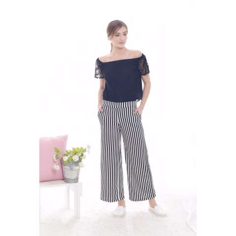 Home; Jfashion Celana Kulot Panjang Corak Salur - Lidya