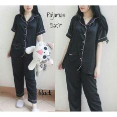 JJ.Store pakaian baju tidur model piyama satin celana panjang warna hitam