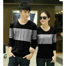 UC Kaos Couple Pria Wanita lengan Panjang / Kaos Polos / T Shirt Wanita Spandek / Bagus Sepasang (otw neto) NR - Hitam Abu D3C
