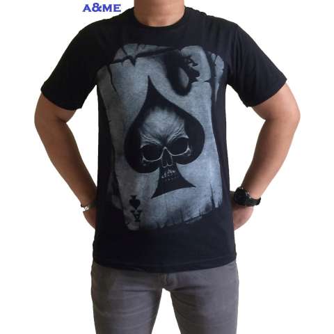 Kaos Distro 100% Cotton Combed 30s Atasan Pakaian Pria Wanita Baju Fashion Lembut Adem Simple Keren Casual Sporty Tulisan Sablonan Bagus Kartu AS- Hitam 1