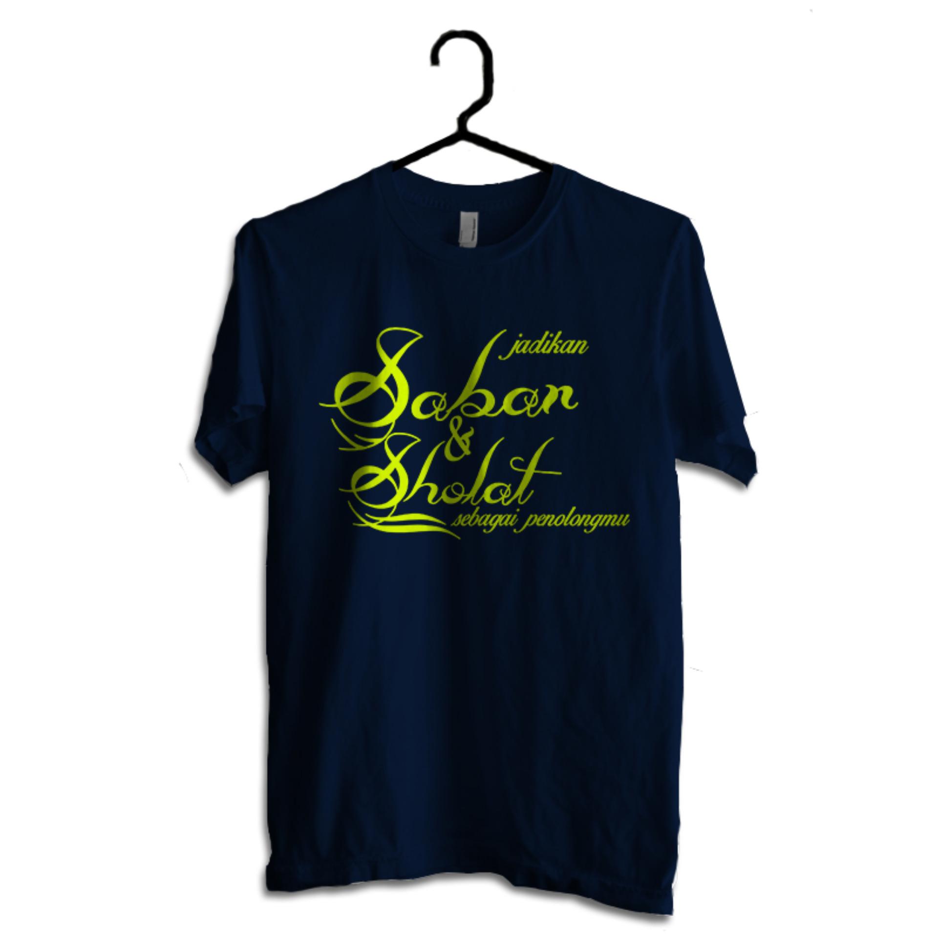 Kaos Islam/Muslim Lengan Pendek - Sabar - Biru Dongker - Design Kuning
