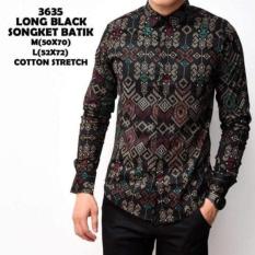 Kemeja Batik Kerja Kondangan Songket Pria Black Panjang Kantor Slimfit Baju Batik