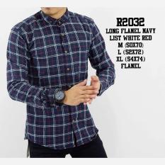 Kemeja Kasual Pria - Long Flanel Navy List White Red - Flanel Lengan Panjang