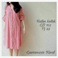 Kemeja Tunik Wanita Kotak Muslim Vanza / Baju terusan / Long Hem / Dress Muslim / Hijab Tanpa Pasmina (Vanzalu) NR - Putih Merah