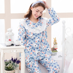 Korea Fashion Style Kapas Musim Semi Dan Musim Gugur Perempuan Lengan Panjang Olahraga Baju Tidur Wanita (Imut Kartun Cetar Kelinci Perempuan Set)