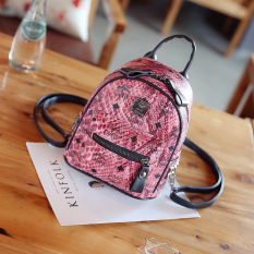 Korea Fashion Style Motif Kulit Ular Siswa Mini Tas Ransel Tas Ransel (Merah)