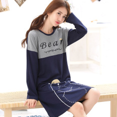Korea Fashion Style Perempuan Musim Semi Dan Musim Gugur Katun Lengan Panjang Baju Rumah Gaun Tidur (22190 Rok Wanita)