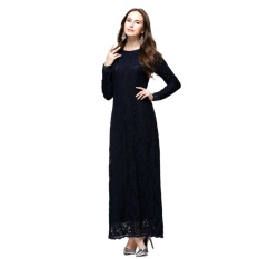 Renda Rok Wanita Melayu Islam Gaun Rok Arab Jubah Jumpsuit Lengan Panjang Hitam-Internasional