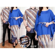 Ladies Fashion Kebaya Setelan Kutu Baru Modern Mergi / Batik Couple Busana Kemeja Muslimah Pria / Dress Gamis Wanita Muslimin (Game) 7T - Biru