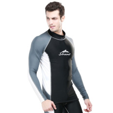 Rashguard Lengan Panjang Untuk Pria Surfing Tops Ruam Penjaga Pakaian Renang Baju Renang (Hitam)