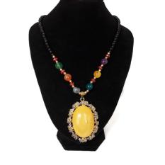 Lovely aksesoris fashion kalung hijab / kalung etnik liontin batu 019-kuning