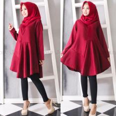 Marlow Jean Baju Wanita Muslim Tunik Blouse Fashion Wanita Muslim Baju Ibu Menyusui - Merah Maroon