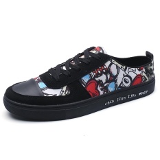 Men Low Cut Casual Canvas Skater Shoes Comfortable Sneakers(Black) - intl
