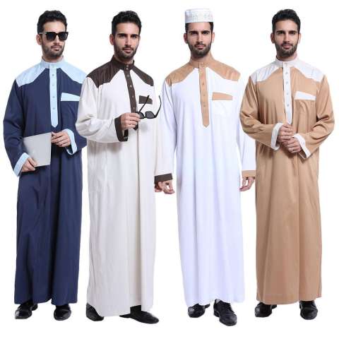 Pria Jubah Jubahs Arab Timur Tengah Muslim Desain Terbaru Pria Lengan Panjang Pakaian-Gading-Intl 3