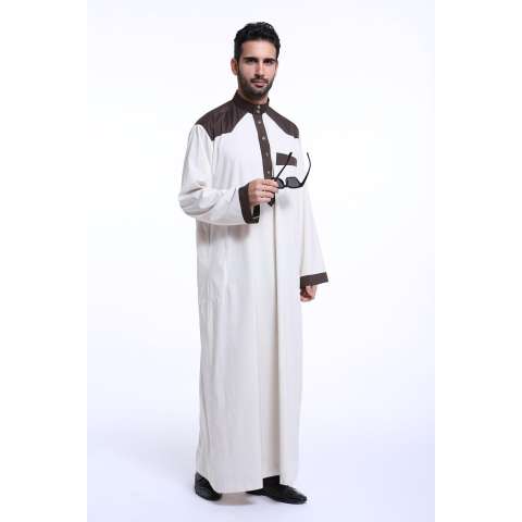 Pria Jubah Jubahs Arab Timur Tengah Muslim Desain Terbaru Pria Lengan Panjang Pakaian-Gading-Intl 1