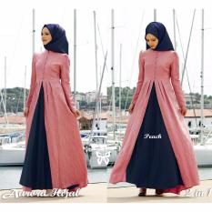 Missira Aurora Peach maxi jaquar embos seleting belakang variasi kancing bungkus rok kombinasi spandek+pasmina spandek, fit to L