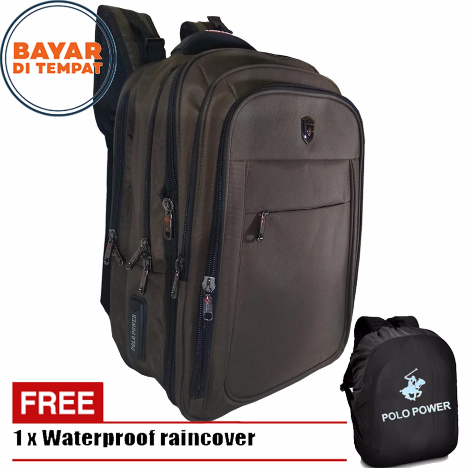 Polo Power Tas Ransel Pria 18 Inchi Expandable PP082016 Highest Spec Polo Backpack Import Original - Coffee + Raincover