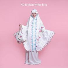 MUKENA TELEKUNG RUKUH SUTRA SATIN BORDIR SULAM TAS PUTIH TULANG BIRU