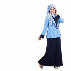 Mutif M-109 Dress Wanita Baju Muslim Modern Gamis Katun Combed Kaos Biru Navy
