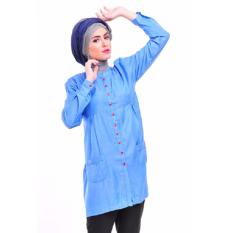 Nibras Blouse Atasan NA-09 Kaos Wanita Baju Muslim Tunik Kemeja Kaos Biru Soft Jeans