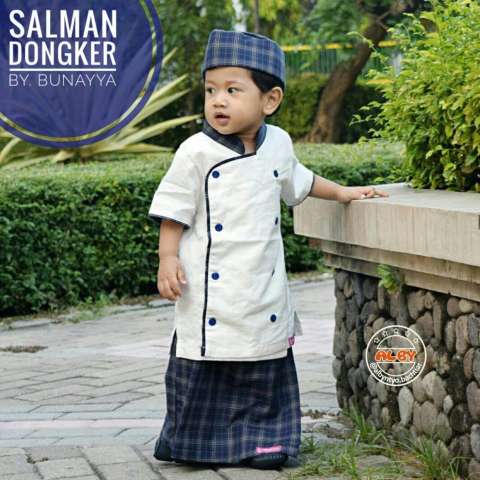 Nuranitex Baju Koko Celana Sarung Salman Anak - Putih Dongker 1