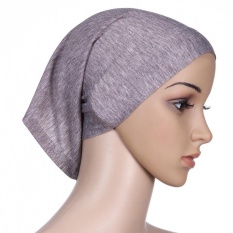 One Piece Muslim Jilbab Pendek Adjustable Stretch Islam Bucket Hat Kapas Grey-Intl
