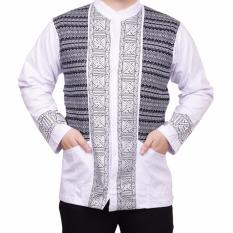 Ormano Baju Koko Muslim Batik Lengan Panjang Lebaran ZO17 KK36 Kemeja Fashion Pria - Putih