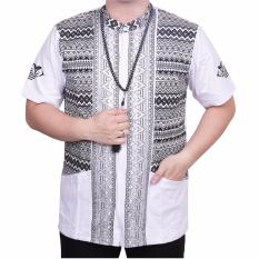 Ormano Baju Koko Muslim Batik Lengan Pendek Lebaran ZO17 KK15 Kemeja Fashion Pria - Putih