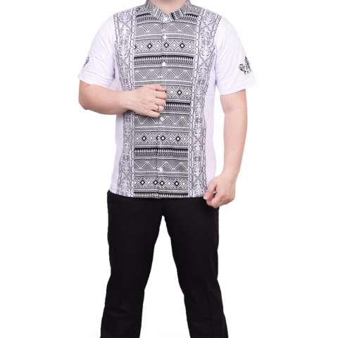Ormano Baju Koko Muslim Batik Lengan Pendek Lebaran ZO17 KK52 Kemeja Fashion Pria - Putih 1