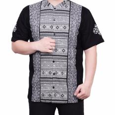 Ormano Baju Koko Muslim Batik Lengan Pendek Lebaran ZO17 KK54 Kemeja Fashion Pria - Hitam