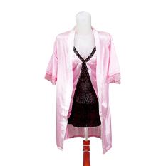 Ovila Kimono Set Lingerie Baju Tidur HRS + Gstring - Pink