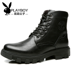 PLAYBOY Tambah Beludru Pria Hangat Kulit Sepatu Boots Sepatu Pria (Hitam)