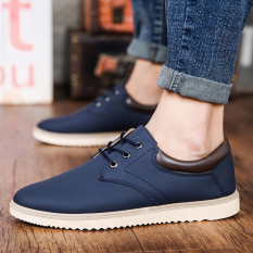 Pria Tergelincir British Kasual Sepatu Kulit Sepatu CAT (B05 Biru)