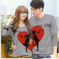 Pusat Baju Couple Online - Kaos Kapel Lengan Panjang Murah - Pakaian Pasangan Moon Love abu