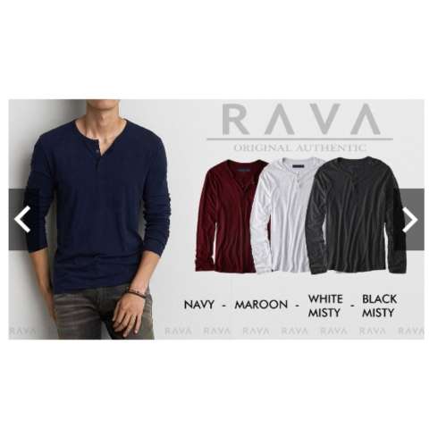 RAVA Baju Kaos Pria Henley Polos Lengan Panjang Premium Quality by RAVA ORIGINAL (PROMO BEST SELLER) 1