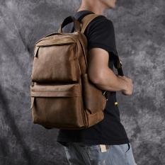 Retro Kulit Kuda Rajut Kulit Tas Ransel Pria Tas Bahu (Coklat)
