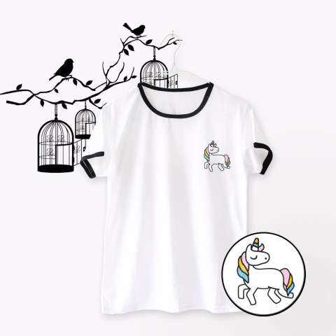 INC Ringer Tee / T-Shirt / Kaos Wanita Flying Unicorn - Putih