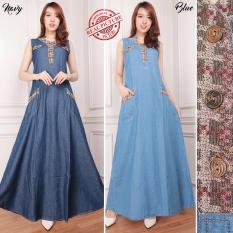 SB Collection Dress Devy Maxi Long Dress Jeans Gamis - Biru
