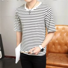 Sembilan Sembilan Kecil Bening Remaja Pria Dan Wanita Beberapa Lengan Pendek T-shirt Baju Dalaman (Selutut Lengan Putih Kecil Bergaris)