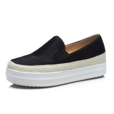 Carrefour Bulu Kuda Musim Semi Dan Musim Gugur Baru Perempuan Sol Tebal Sepatu (Hitam)
