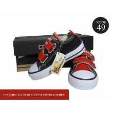 sepatu slip on anak anak / sneaker anak laki model perekat warna kombinasi hitam merah